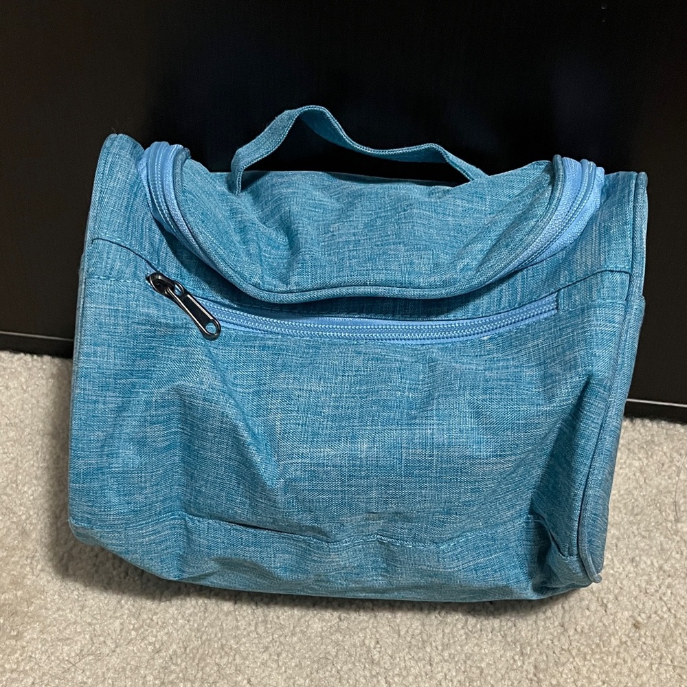 Blue Cosmetic Bag Travel Makeup Case Organizer Pockets Zippered Hanging Tote